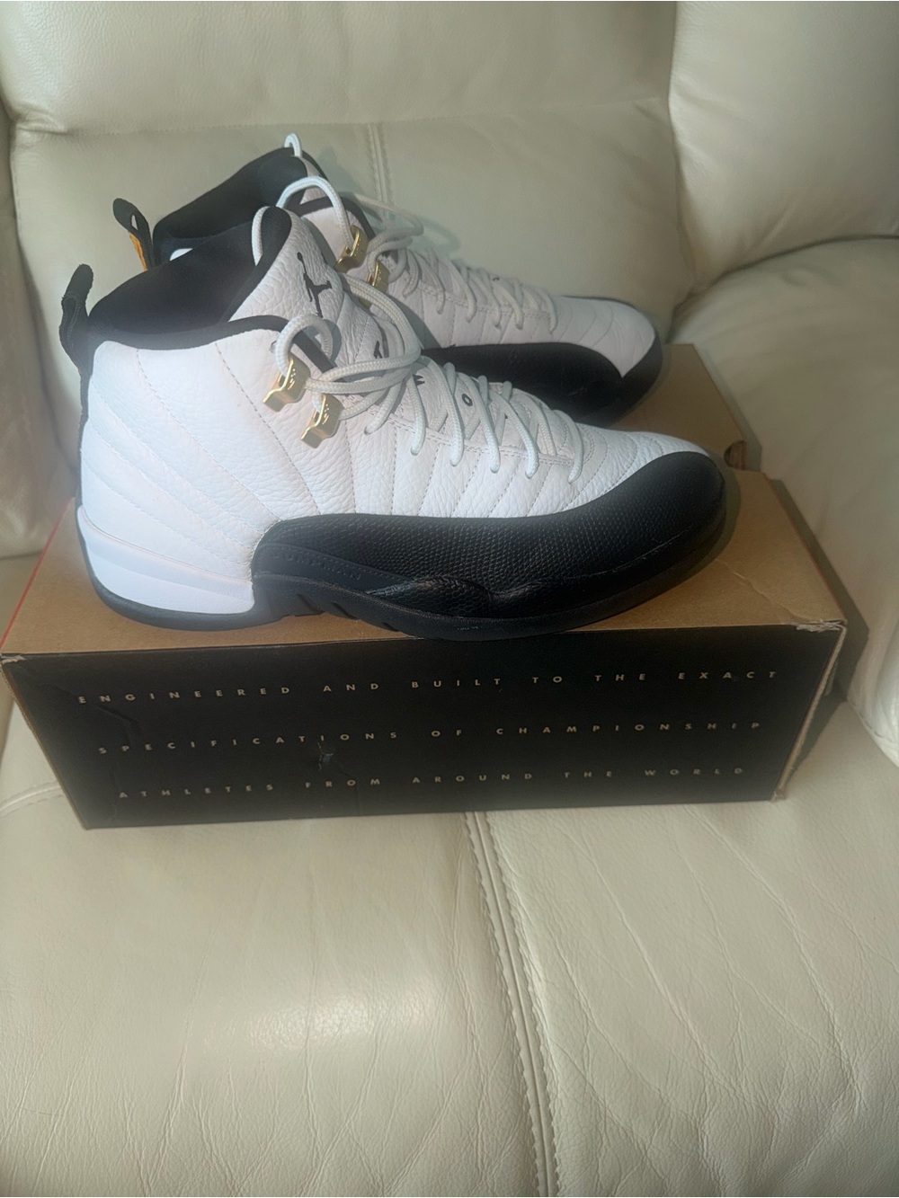 Jordan Men’s High-Top Sneakers in White, Black & Gold